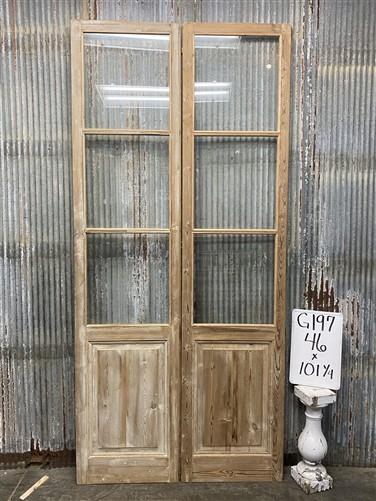 Antique French Double Doors (46x101) 3 Pane Glass, European Reclaimed G197