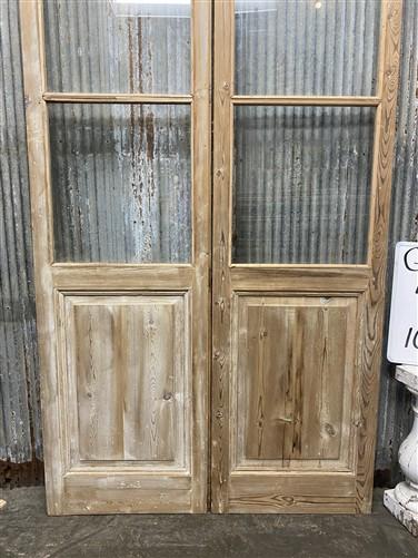 Antique French Double Doors (46x101) 3 Pane Glass, European Reclaimed G197