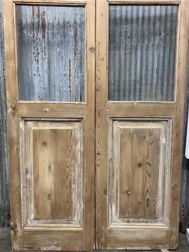 Antique French Double Doors (39x100.75) 3 Pane Glass, European Reclaimed G196