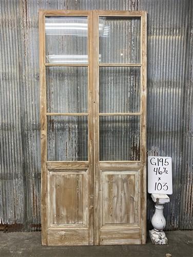 Antique French Double Doors (46.5x103) 3 Pane Glass, European Reclaimed G195