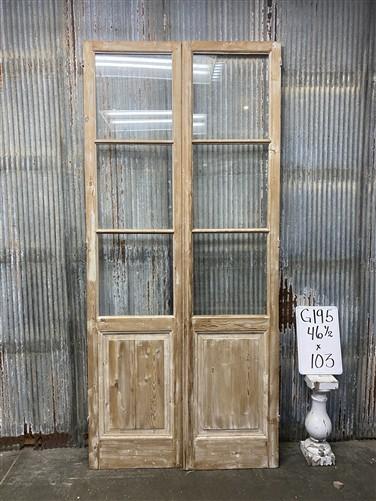 Antique French Double Doors (46.5x103) 3 Pane Glass, European Reclaimed G195