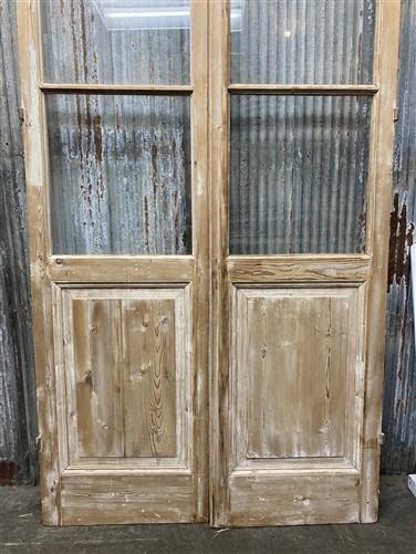 Antique French Double Doors (46.5x103) 3 Pane Glass, European Reclaimed G195