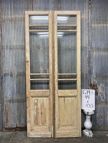Antique French Double Doors (44x103) 5 Pane Glass, European Reclaimed G193