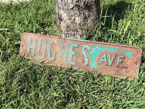 Hughes Ave Street Sign, 6x24 Vintage Green Road Sign, Metal Road Sign, B