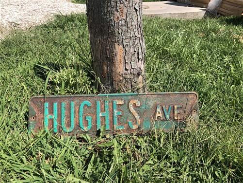 Hughes Ave Street Sign, 6x24 Vintage Green Road Sign, Metal Road Sign, A