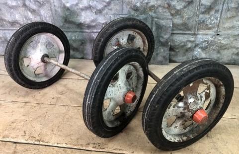 4 Vintage Metal Baby Buggy Wheels Pedal Car Garden Cart Pumpkin Wagon A55