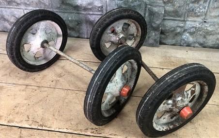 4 Vintage Metal Baby Buggy Wheels Pedal Car Garden Cart Pumpkin Wagon A55