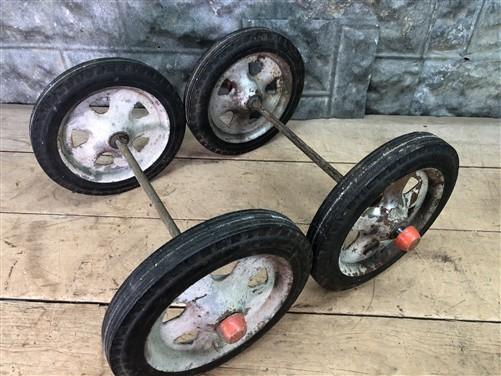 4 Vintage Metal Baby Buggy Wheels Pedal Car Garden Cart Pumpkin Wagon A55