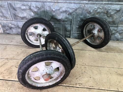 4 Vintage Metal Baby Buggy Wheels Pedal Car Garden Cart Pumpkin Wagon A55