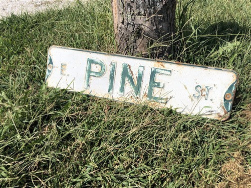 E Pine St Street Sign, 6x24 Vintage White Green Road Sign, Metal Road Sign, A
