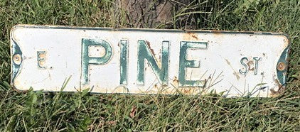 E Pine St Street Sign, 6x24 Vintage White Green Road Sign, Metal Road Sign, A