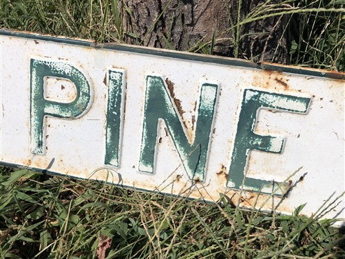 E Pine St Street Sign, 6x24 Vintage White Green Road Sign, Metal Road Sign, A