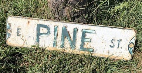 E Pine St Street Sign, 6x24 Vintage White Green Road Sign, Metal Road Sign, B
