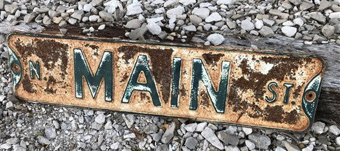 N Main St Street Sign, 6x24 Vintage White Green Road Sign, Metal Road Sign, A