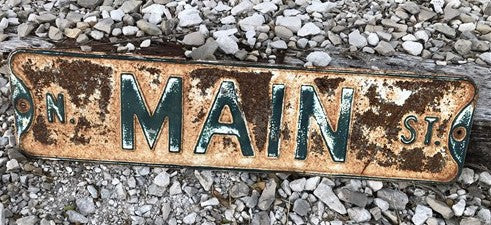 N Main St Street Sign, 6x24 Vintage White Green Road Sign, Metal Road Sign, A