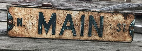 N Main St Street Sign, 6x24 Vintage White Green Road Sign, Metal Road Sign, B