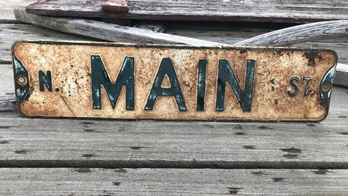 N Main St Street Sign, 6x24 Vintage White Green Road Sign, Metal Road Sign, B