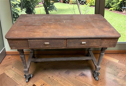 Primitive Slant Front Writing Desk, Antique Industrial Farmhouse Work Center, A