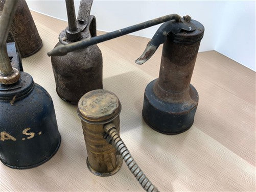 10 Oil Cans Vintage Lot, Globemaster Tin Machinist Model T Gas Station Garage N