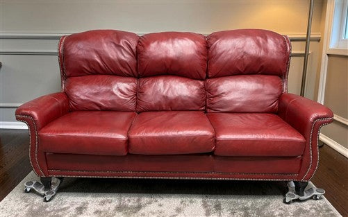 Flexsteel Latitudes Maroon Leather Sofa Couch Nailhead Trim Poly Furniture, Sofa