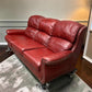 Flexsteel Latitudes Maroon Leather Sofa Couch Nailhead Trim Poly Furniture, Sofa