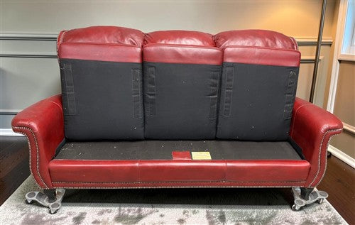 Flexsteel Latitudes Maroon Leather Sofa Couch Nailhead Trim Poly Furniture, Sofa