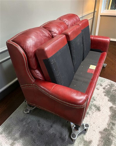 Flexsteel Latitudes Maroon Leather Sofa Couch Nailhead Trim Poly Furniture, Sofa