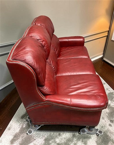 Flexsteel Latitudes Maroon Leather Sofa Couch Nailhead Trim Poly Furniture, Sofa
