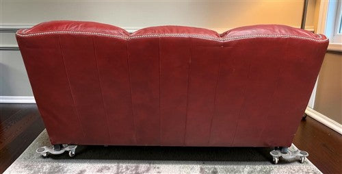 Flexsteel Latitudes Maroon Leather Sofa Couch Nailhead Trim Poly Furniture, Sofa