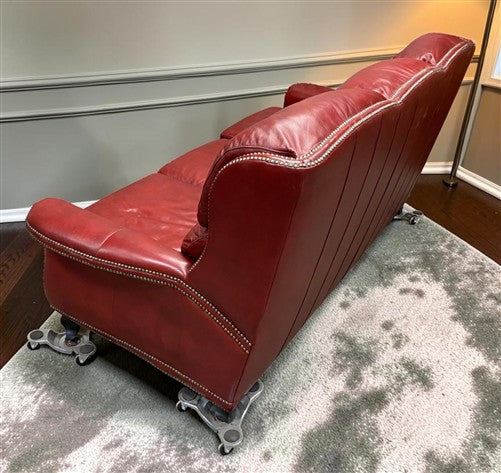Flexsteel Latitudes Maroon Leather Sofa Couch Nailhead Trim Poly Furniture, Sofa