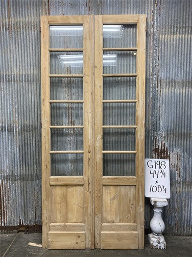 Antique French Double Doors (44.5x100.5) 6 Pane Glass, European Reclaimed G198