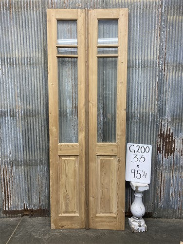 Antique French Double Doors (33x95) 3 Pane Glass, European Reclaimed G200