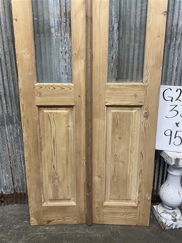 Antique French Double Doors (33x95) 3 Pane Glass, European Reclaimed G200