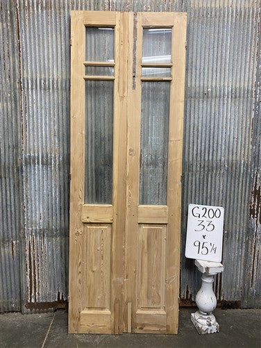 Antique French Double Doors (33x95) 3 Pane Glass, European Reclaimed G200