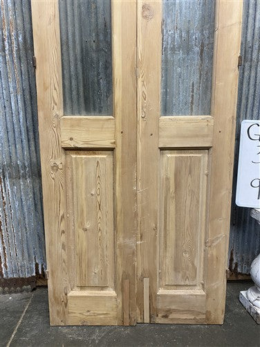 Antique French Double Doors (33x95) 3 Pane Glass, European Reclaimed G200