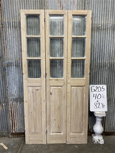 Antique French Double Doors (40.5x82.5) 3 Pane Glass, European Reclaimed G205