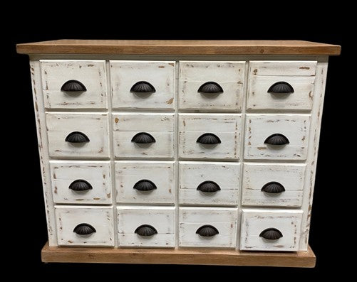 16 Drawer Natural-White Apothecary Cabinet Storage Chest Organizer Cabinet, B