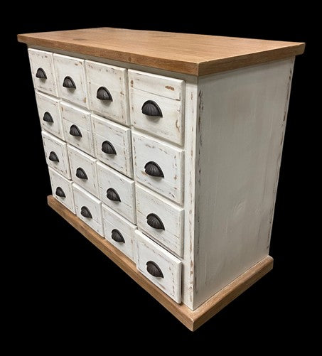 16 Drawer Natural-White Apothecary Cabinet Storage Chest Organizer Cabinet, B