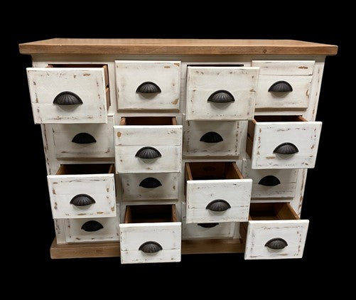16 Drawer Natural-White Apothecary Cabinet Storage Chest Organizer Cabinet, B