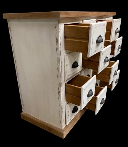 16 Drawer Natural-White Apothecary Cabinet Storage Chest Organizer Cabinet, B