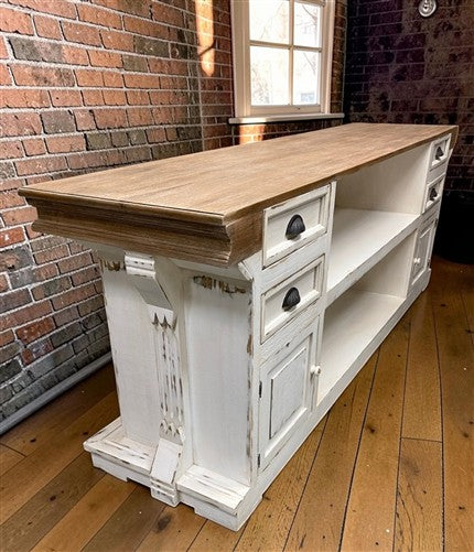 8' White-Natural Store Counter, Kitchen Island, Display Table Tavern Front Bar B