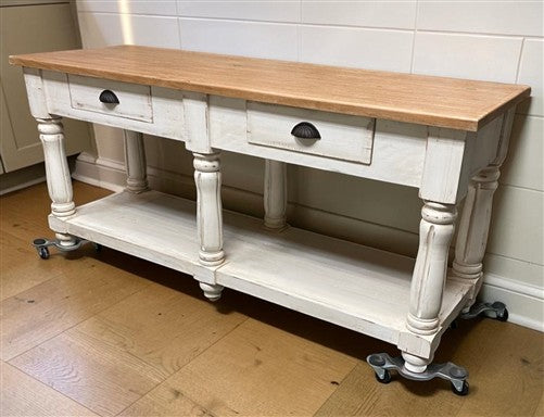 6' Kitchen Island with Drawers, Store Counter, Natural & White Harvest Table, A