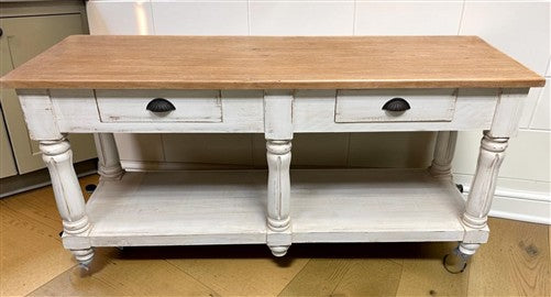 6' Kitchen Island with Drawers, Store Counter, Natural & White Harvest Table, A