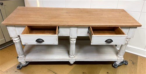 6' Kitchen Island with Drawers, Store Counter, Natural & White Harvest Table, A