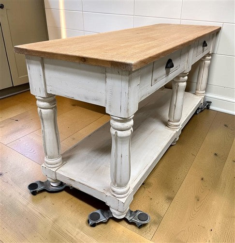 6' Kitchen Island with Drawers, Store Counter, Natural & White Harvest Table, A