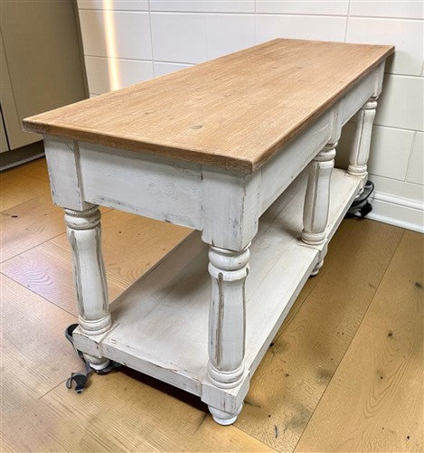 6' Kitchen Island with Drawers, Store Counter, Natural & White Harvest Table, A
