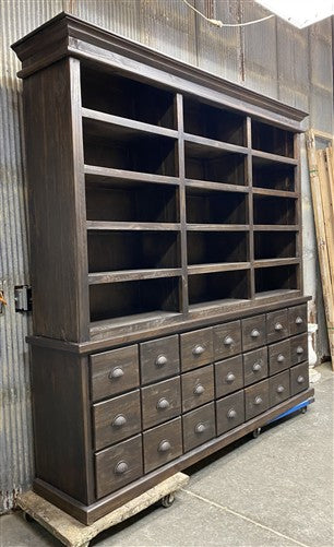 8' Dark Oak Display Cabinet China Hutch Bookcase Pharmacy Cabinet Apothecary B