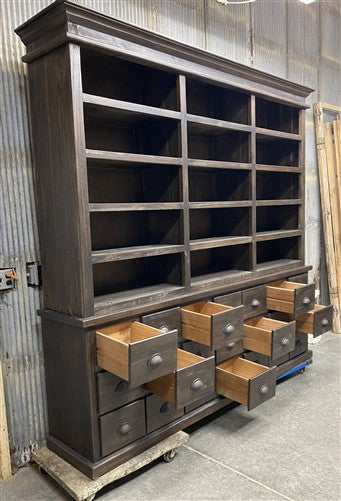 8' Dark Oak Display Cabinet China Hutch Bookcase Pharmacy Cabinet Apothecary B