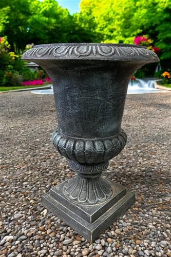 30" Tall Cast Iron Urn, Flower Pot Planter, Garden Patio Yard Art, Vase, K1