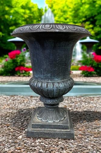 30" Tall Cast Iron Urn, Flower Pot Planter, Garden Patio Yard Art, Vase, K1